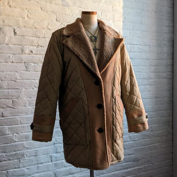 Brown Faux Fur Coat Teddy Jacket Quilted Puffer Coat Designer Reversible Large - Picture 11 of 16